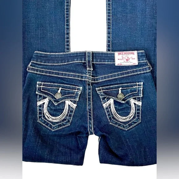 Women’s 26x34 True Religion Becky Rainbow Lovestruck Dark Denim Jeans - Picture 1 of 8